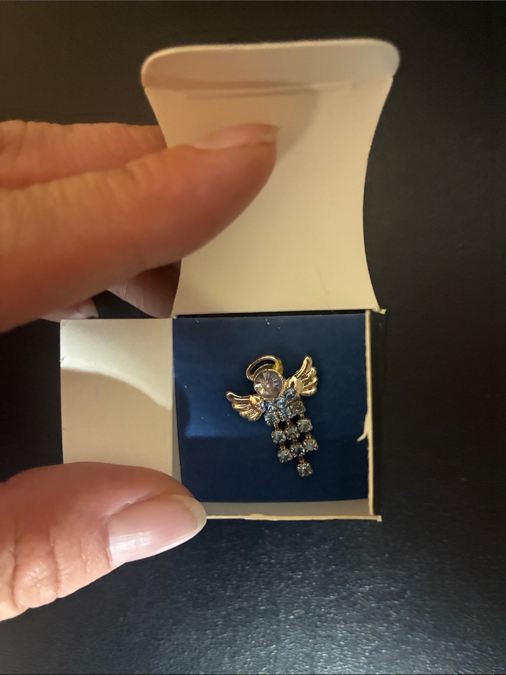 Avon shimmering angel blue tac pin